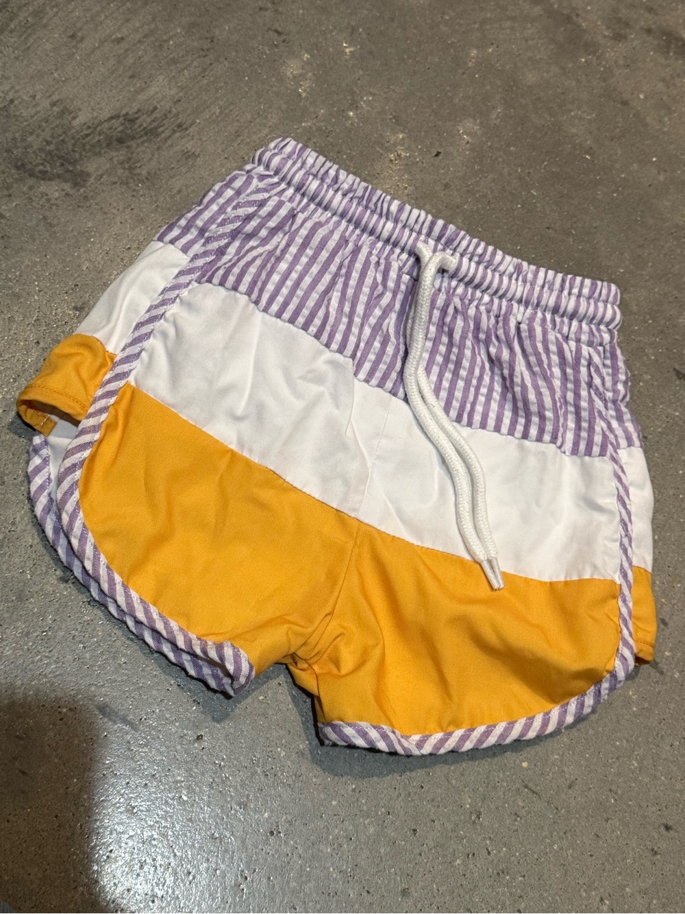 Women's Colorblock Purple Stripe & Yellow Casual Shorts